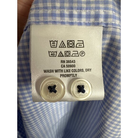 Tommy Hilfinger dress shirt men's XXL blue white plaid button down collar - Picture 5 of 7